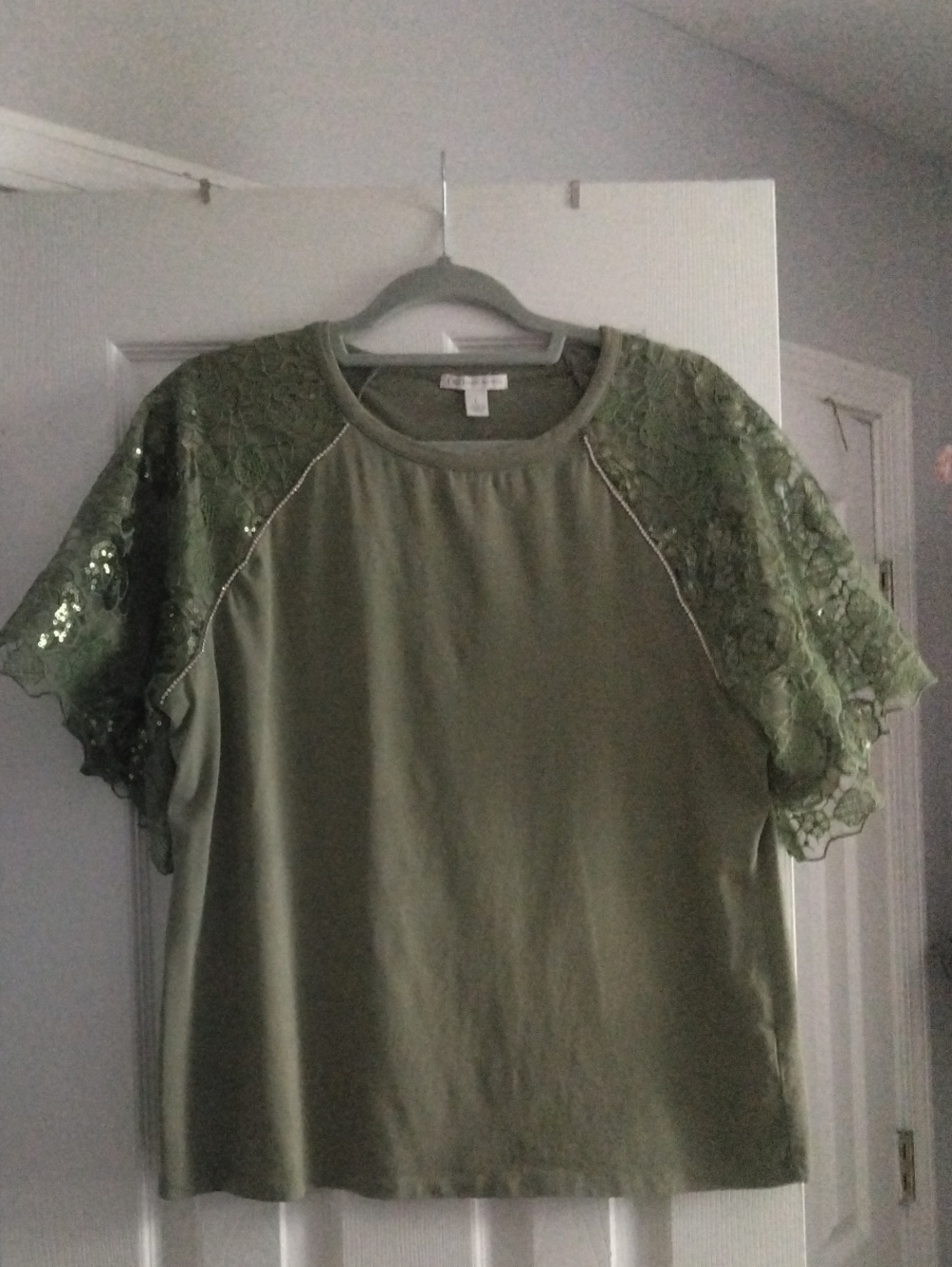 Cato Olive Green Lace Sleeve Short-Sleeve Top